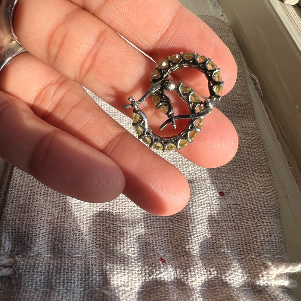 Elegant Silver and Green Peridot Hoop Earrings
